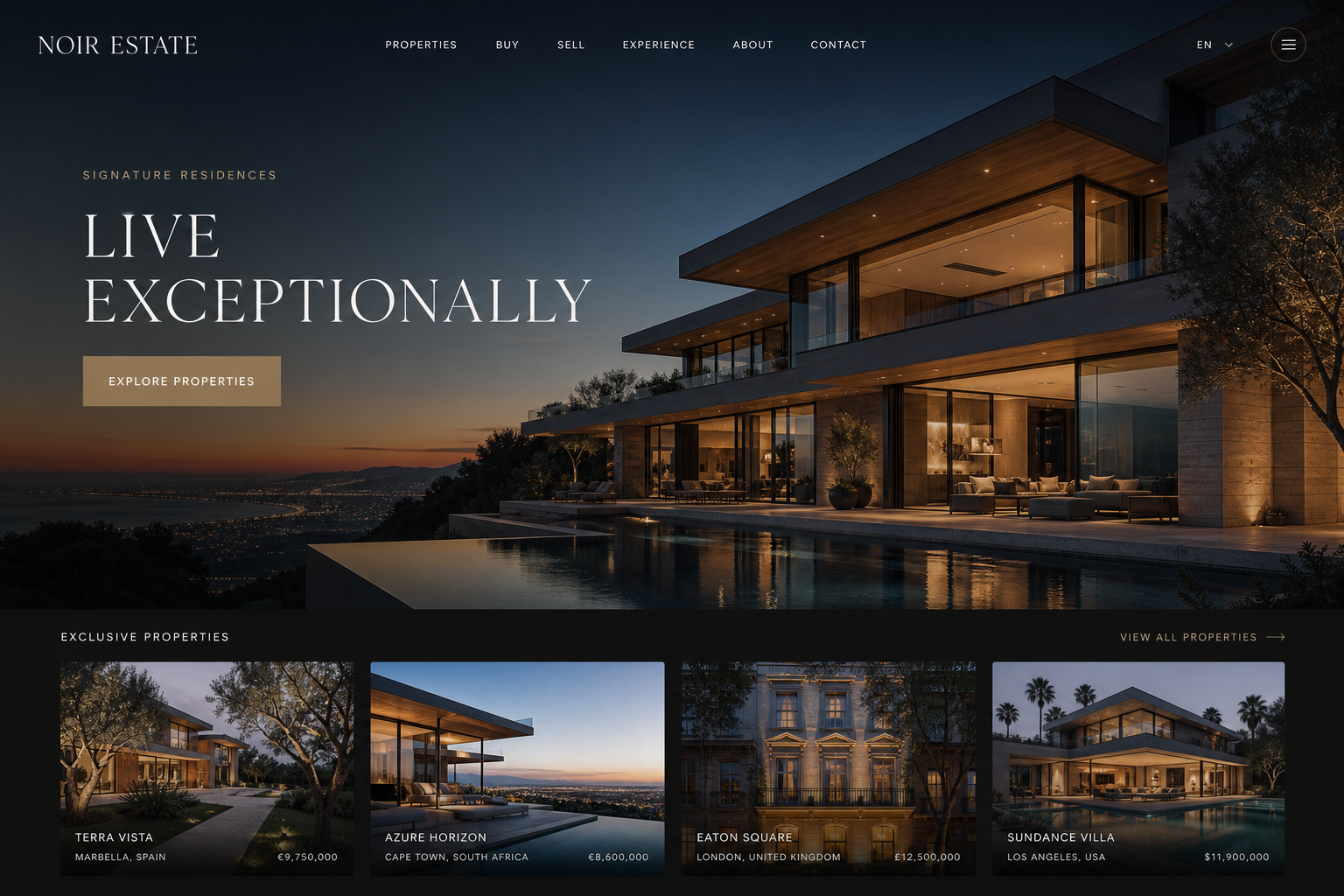 NOIR ESTATE — LUXURY · REAL ESTATE website design preview
